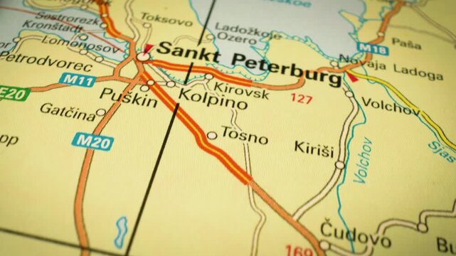 Roads from Novgorod to Saint Petersburg &ndash; gliding view over road network