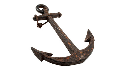 Ancient vintage metallic dark bronze ship anchor nautical ocean symbol isolated on transparent background © Pendleton-png