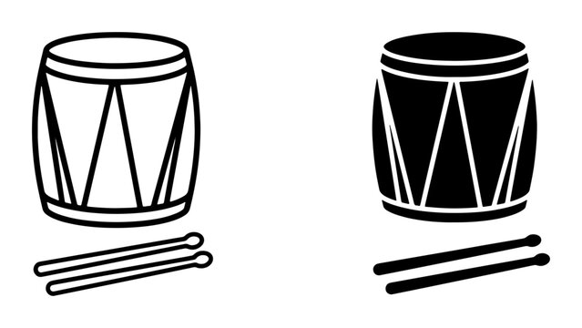 Drum and drumsticks silhouettes set for music and rhythm design
