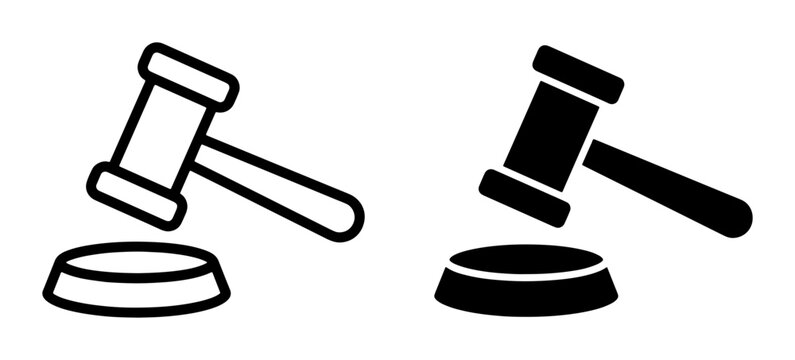 Gavel silhouettes set with judge hammer and sound block for law and justice concepts