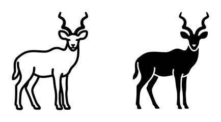 Fototapeta premium Kudu antelope silhouettes set with horns and African wildlife for logo and signage