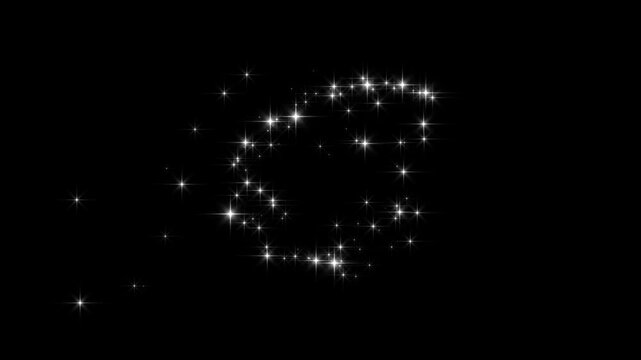 Twinkling glitter stars with glowing magic dust and sparkling fairy trails, forming smooth light streaks. Glittering star line burst pattern with dynamic particle motion overlay on black background.