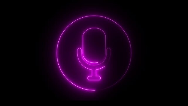 Voice recording podcast mic microphone button icon animation. neon line microphone icon .