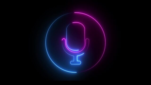 Voice recording podcast mic microphone button icon animation. neon line microphone icon .