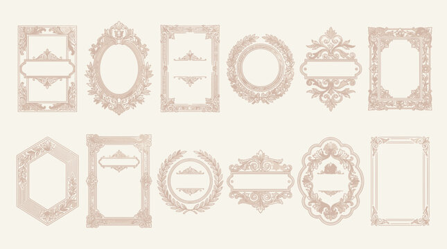 Ornate Vintage Frames Collection, Isolated Decorative Borders, Vector Elements