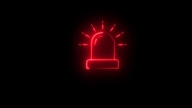 A bright red icon set against a black background, depicting an active emergency warning light or siren emitting light. It functions as an animated warning strobe light, a system alert indicator, an 