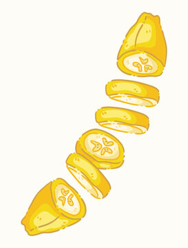 Sliced Banana Chopped Pieces Falling Illustration