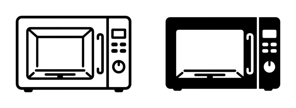 Microwave oven line icon and filled silhouette set for cooking, kitchen appliance and technology