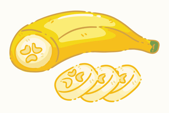 Half Peeled Banana Fruit with Round Slices Illustration