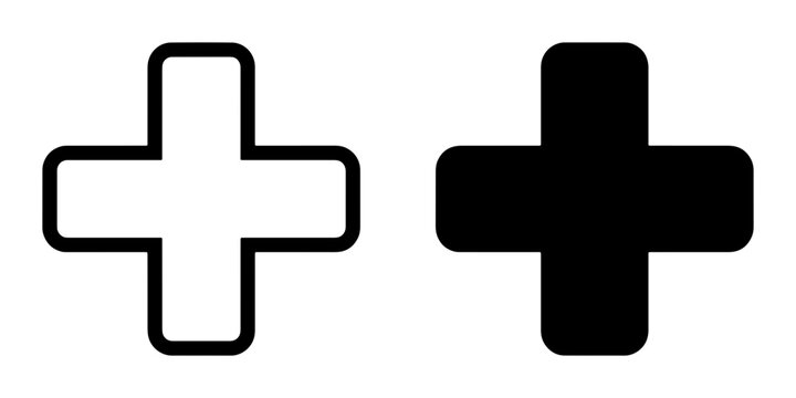 Cross silhouettes set with plus symbol and medical icon for healthcare and emergency services