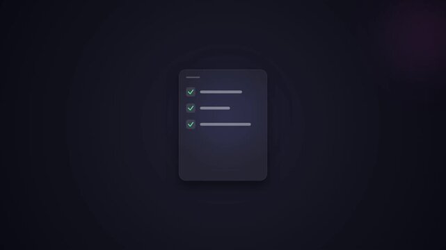 Minimalist UI interface card icon with list elements on dark background