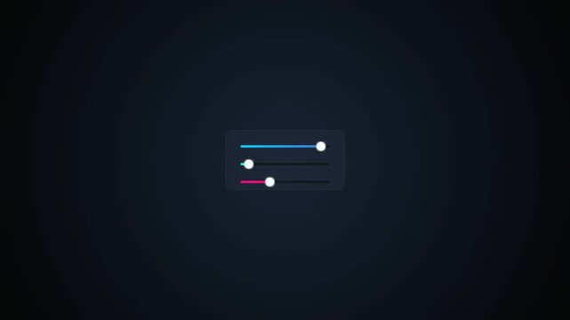 Minimalist graphic interface with three colorful loading bars and circular sliders on dark background