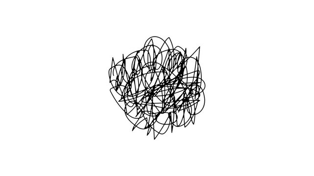 Chaotic black scribbles messy line, Chaotic line, Doodle chaotic scribble. Ink stroke or pencil lines group. Set of abstract 2d animation insane tangled hand drawn element