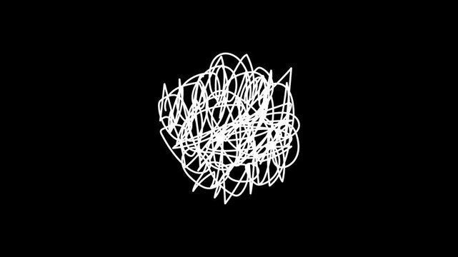 Chaotic black scribbles messy line, Chaotic line, Doodle chaotic scribble. Ink stroke or pencil lines group. Set of abstract 2d animation insane tangled hand drawn element