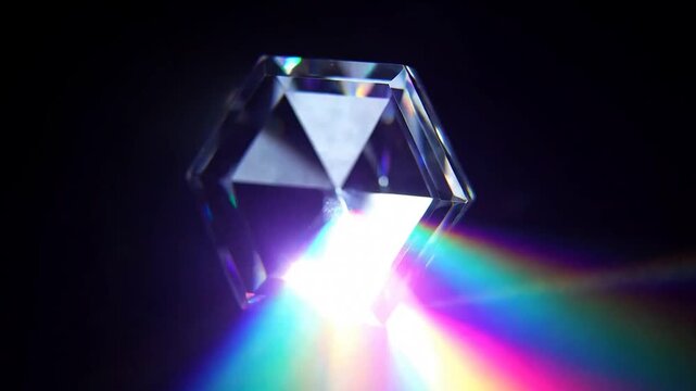 Crystal prism rotating refracting rainbow light beams seamless loop