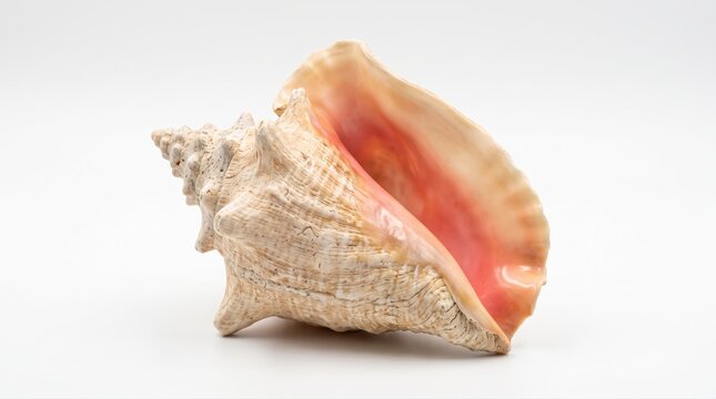 Large pink conch shell isolated on a light surface