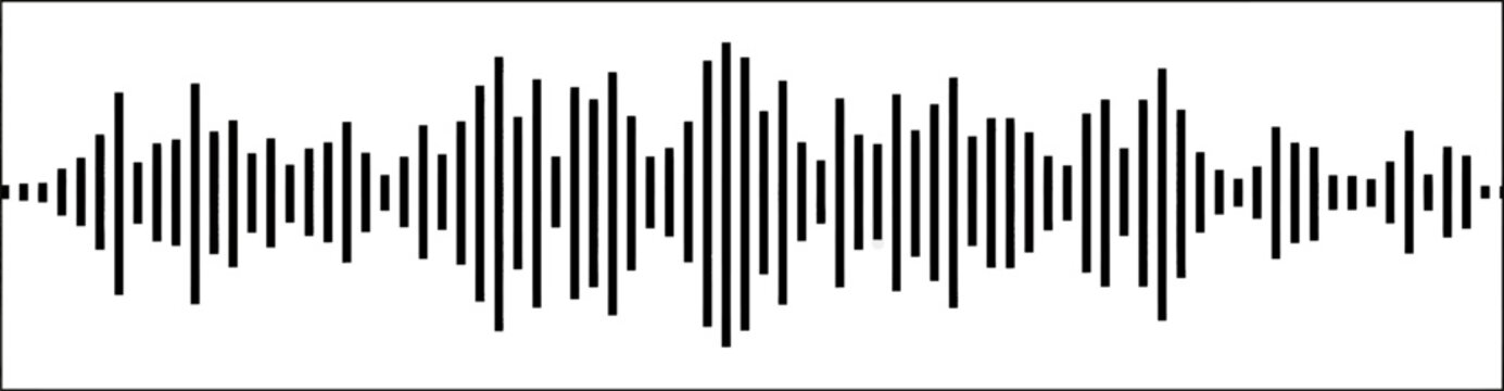Digital audio waveform visualization with black lines representing sound frequency on white background