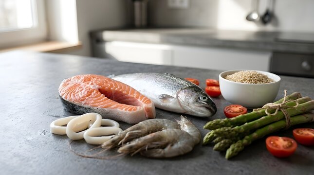 Fresh Seafood and Vegetables for Healthy Meal Preparation