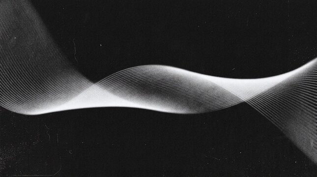 Abstract white wave pattern on a textured black background with parallel lines curves