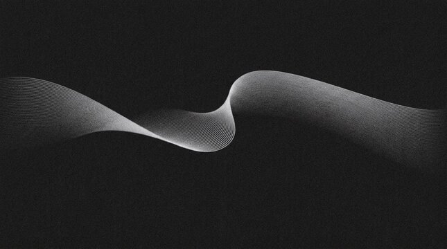 Abstract white wave formed by thin parallel lines on a dark textured background