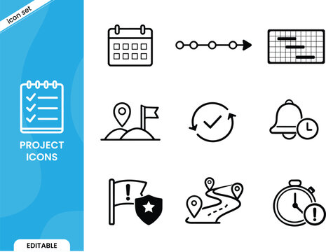 Project management icon set with business planning and workflow
