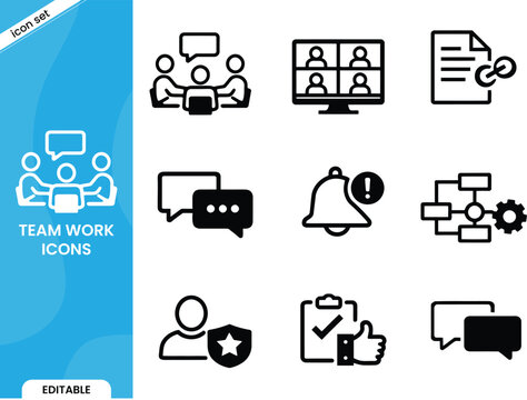 Team collaboration icon set featuring business communication and