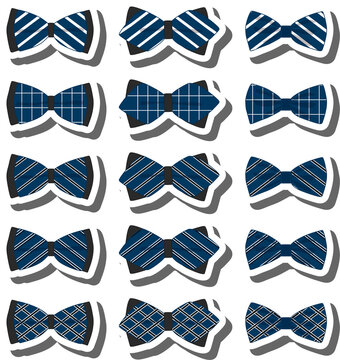 big colored set ribbon different types, bow tie various size