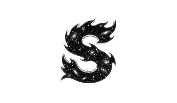 Creative letter S featuring cosmic galaxy texture with stars and constellations in fire shape