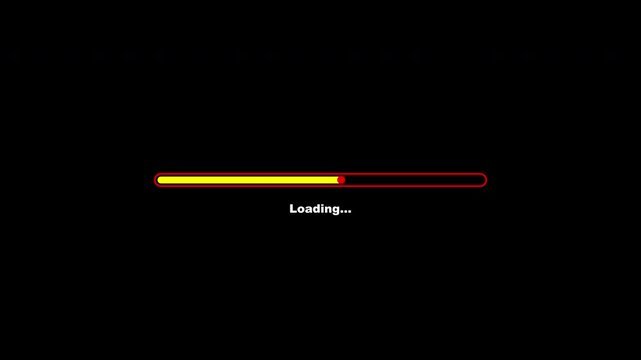 Loading Animation Bar Rectangle Round With Circle Shape Mark Move and Loading Text Red Yellow Color Transparent Background. Perfect For UI or Overlay Video Element.