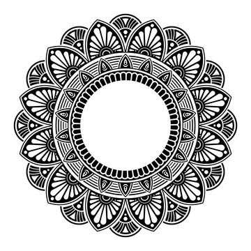 Mandala. Decorative round ornament. Isolated on white background. Arabic, Indian, ottoman motifs. Picture for coloring. For cards, invitations, t-shirts. Vector monochrome illustration.