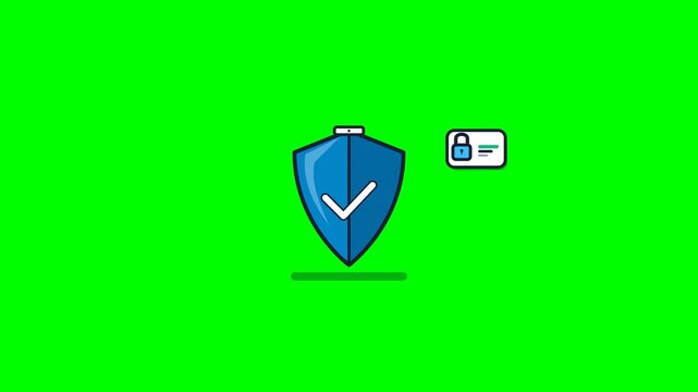 Premium 4K flat vector commercial animation of a certified security shield with volumetric dual-facet bevel, dynamic white verification checkmark draw.