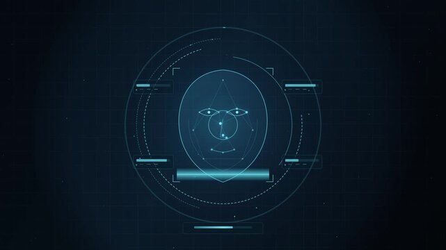 Futuristic facial recognition scanning system processing digital data