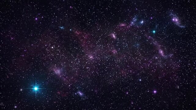 Glowing blue star and purple nebula in deep space cosmos starry night