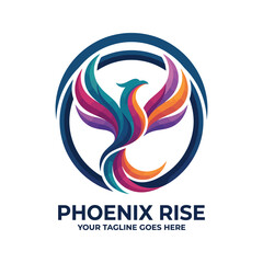 Obraz premium This vibrant logo showcases a majestic phoenix, symbolizing rebirth and resilience, radiating colors of hope and passion within a stylish circular frame.