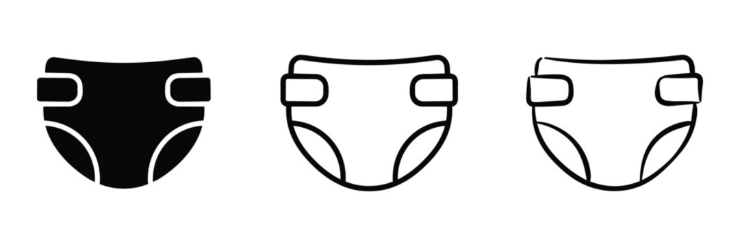 Baby diaper vector symbols in solid, outline and thin line styles