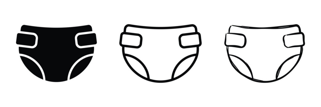 Baby diaper vector symbols in solid, outline and thin line styles