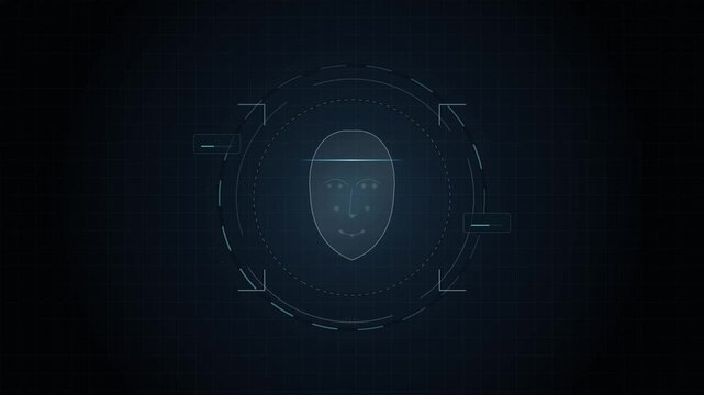 Futuristic biometric face recognition interface scanning digital heads