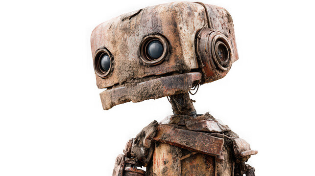 Rusted robot with dusty metal texture for industrial or sci-fi