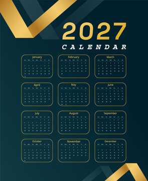 Luxury Black and Gold 2027 Year Calendar Template with Modern Geometric Design