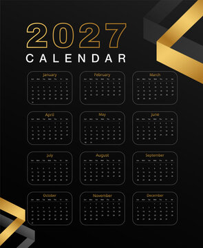 Calendar 2027 with abstract black background