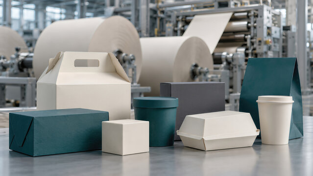 Sustainable Product Packaging Display with Paper Boxes and Reusable Takeaway Cups