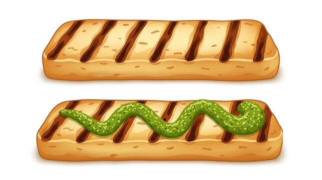 Grilled halloumi cheese slices set with basil pesto drizzle, realistic 3D vector illustration isolated on white background