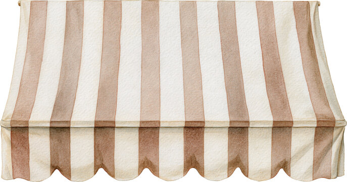 Striped window awning canopy watercolor isolated on transparent background.