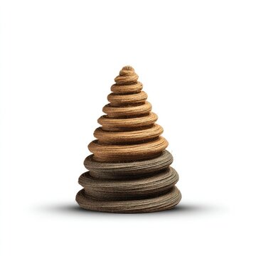 Stacked rings of varying sizes and hues form a conical shape, light and dark tones