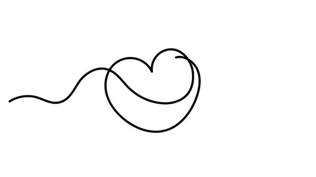 Heart one line art animation, hand-drawn continuous drawing contour motion, love concept. Feelings expression, festive enamored design romantic element Valentine's Day  outline video. 4k self-drawing 
