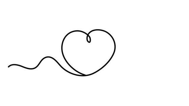 Heart one line art animation, hand-drawn continuous drawing contour motion, love concept. Feelings expression, festive enamored design romantic element Valentine's Day  outline video. 4k self-drawing 