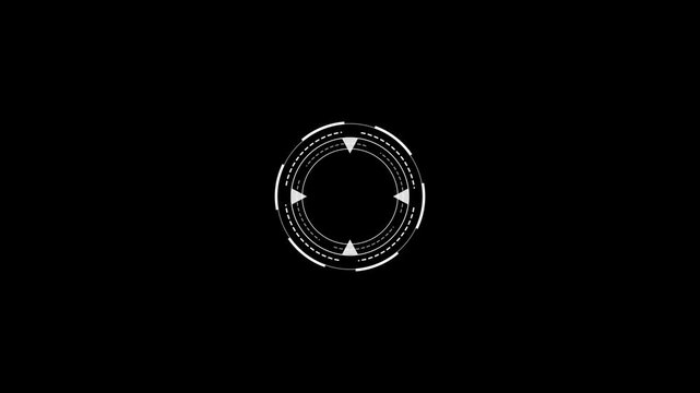 Futuristic HUD circle interfaces digital display screen with Hi-tech hologram loading button animation and alpha channel. Animated of UHD circle and four triangle HUD futuristic elements.