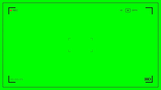 Digital Camera Viewfinder Overlay with 4K HUD Interface on Green Screen Chroma Key