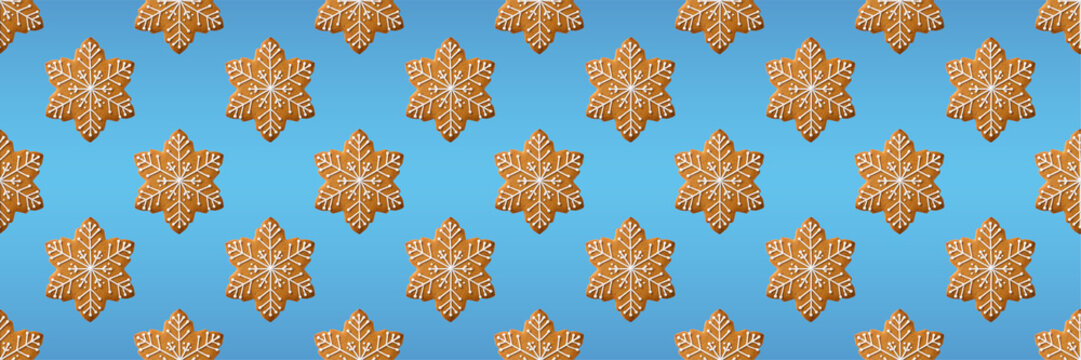 Gingerbread snowflake cookie seamless pattern for Christmas packaging wrapping paper stationery and textile design