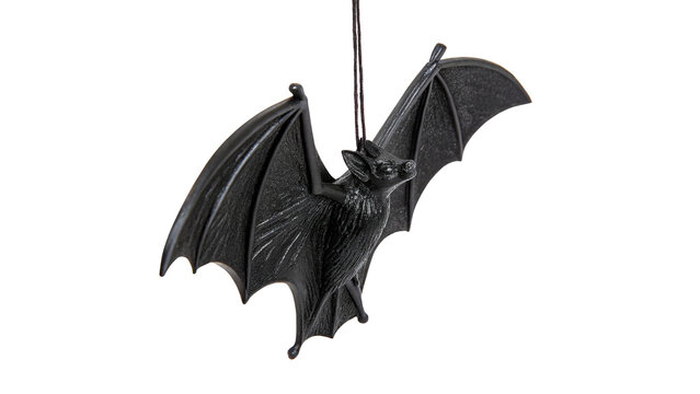 Spooky black plastic bat Halloween decoration holiday festive party ornament isolated on transparent background